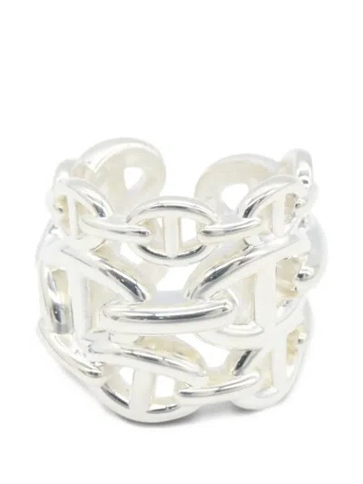 Pre-owned Hermes 2010s Gm Ancienne Ring In Silver