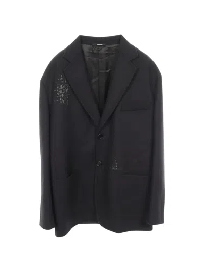 Pre-owned Hermes 2010s Leather-appliqué Single-breasted Blazer In Black