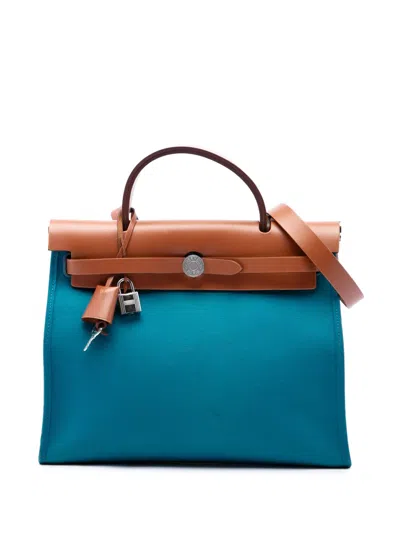 Pre-owned Hermes 2018 Toile Herbag Zip 31 Satchel In Blue