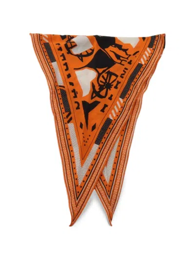 Pre-owned Hermes 2020s Puzzle Losange Scarf In Orange