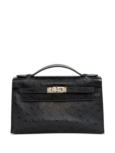 Hermes 2025 Kelly Pochette Ostrich-leather Clutch Bag In Black