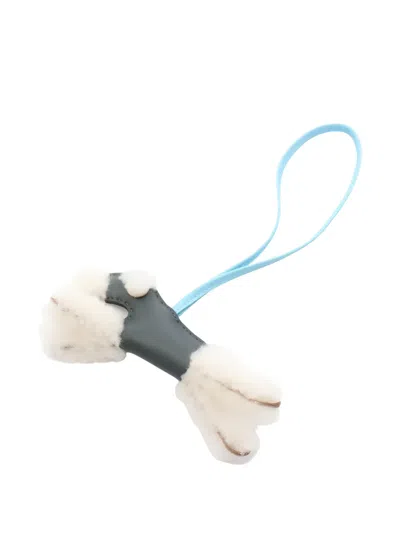 Pre-owned Hermes 2025 Lamb-fur Bag Charm In Gray