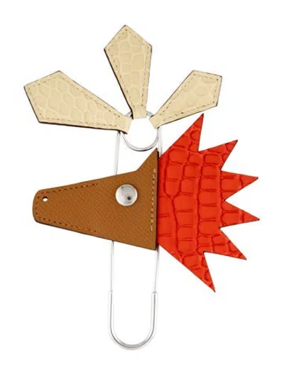 Pre-owned Hermes Alligator & Leather Horse Brooch In Brown/orange