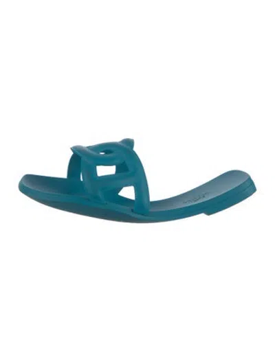 Pre-owned Hermes Aloha Chaîne D'ancre Insignia Slides In Blue