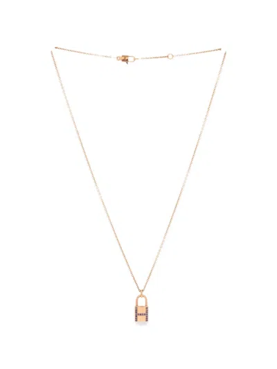 Pre-owned Hermes Amulettes Cadenas Pendant 18k Rose Gold With Blue Sapphires Necklace In Pink
