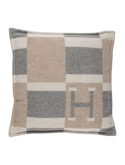 Pre-owned Hermes Avalon Bayadere Throw Pillow In Grey/neutrals