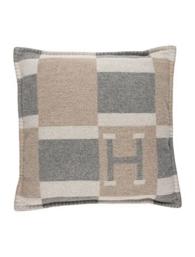 Pre-owned Hermes Avalon Bayadere Throw Pillow In Grey/neutrals