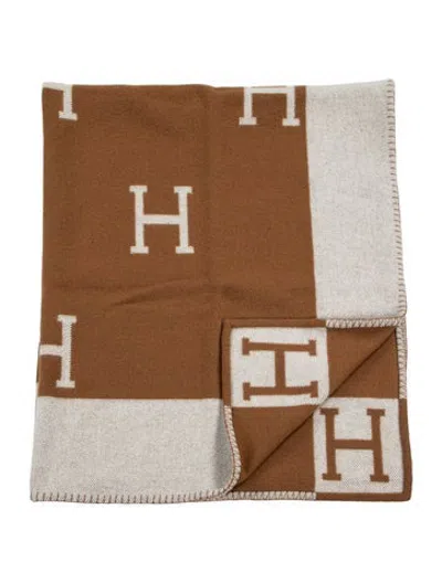 Pre-owned Hermes Avalon Throw Blanket In Brown/neutrals