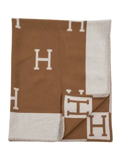 Pre-owned Hermes Avalon Throw Blanket In Brown/neutrals