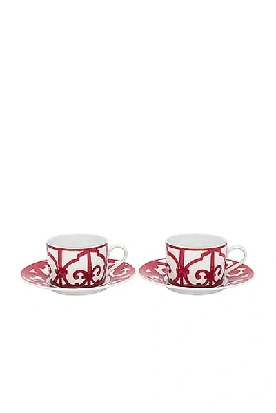 Pre-owned Hermes Balcon Du Guadalquivir Cup & Saucer Set Of 2 In Red