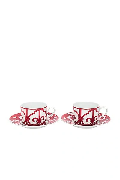 Pre-owned Hermes Balcon Du Guadalquivir Cup & Saucer Set Of 2 In Red