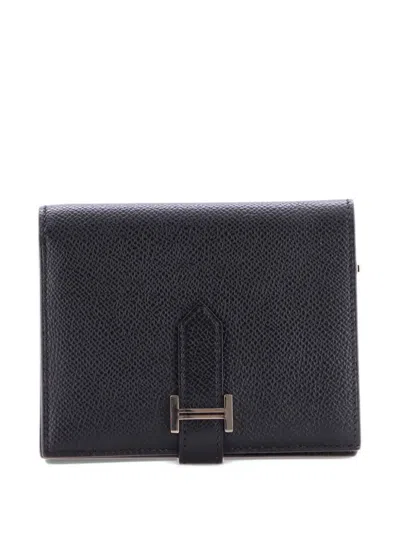 Pre-owned Hermes Bearn Wallet Epsom Compact Small Wallets In Black