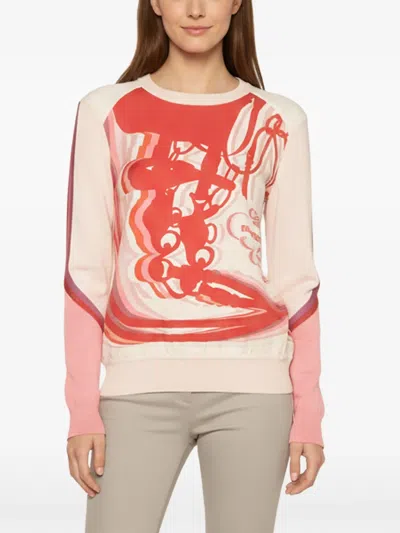 Pre-owned Hermes Birds De Gala Silk-panel Sweater In Neutrals