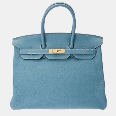 Pre-owned Hermes Blue Togo Leather Birkin 35 Handbag