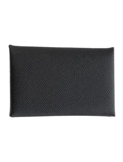 Pre-owned Hermes Calvi Cardholder In Black