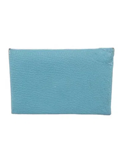 Pre-owned Hermes Calvi Cardholder In Blue