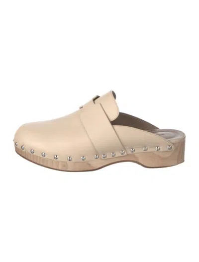 Pre-owned Hermes Calya H Logo Mules In Neutrals