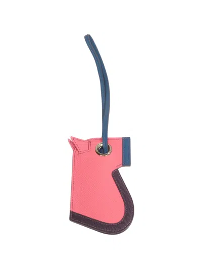 Pre-owned Hermes Camail Leather Key Ring In Pink