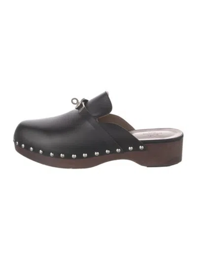 Pre-owned Hermes Carlotta Leather Mules In Black