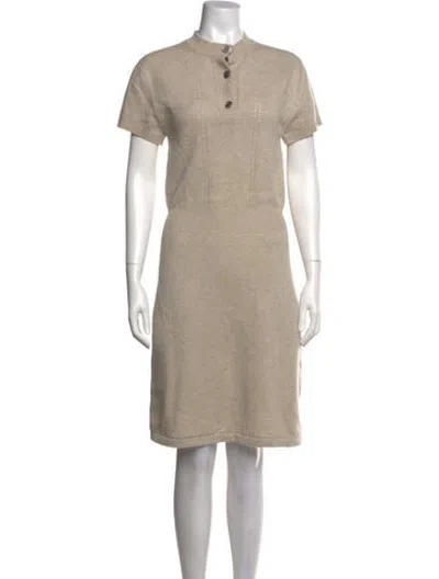 Pre-owned Hermes Cashmere Midi Length Dress In Neutrals