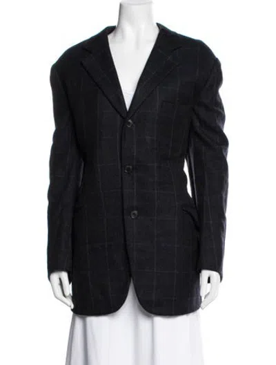 Pre-owned Hermes Cashmere Plaid Print Blazer In Blue