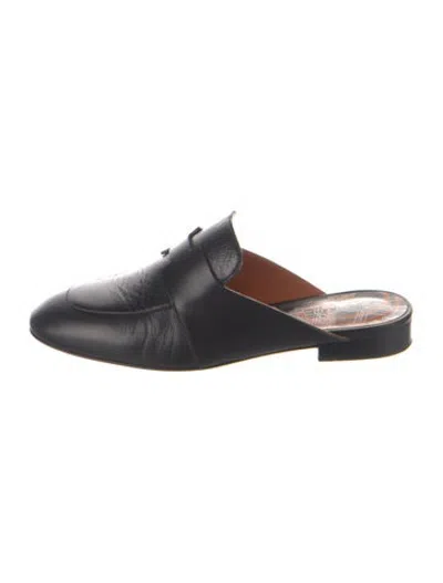 Pre-owned Hermes Catena Leather Mules In Black