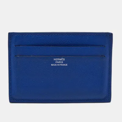Pre-owned Hermes Citizen Twill Bleu Royale Evercolor Card Holder In Blue