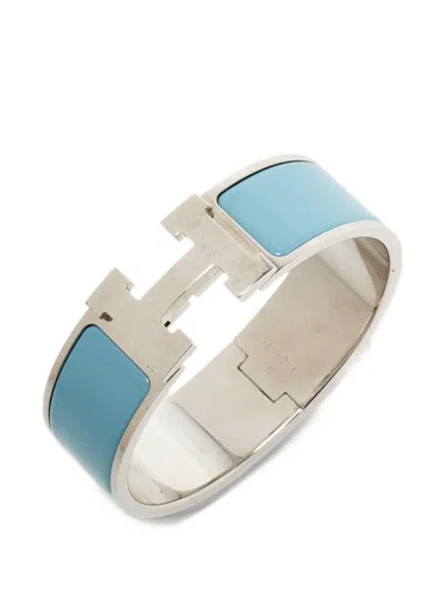 Pre-owned Hermes Clic Clac H Enamel Bracelet In Silver