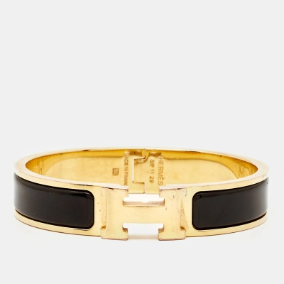 Pre-owned Hermes Clic H Enamel Gold Plated Bracelet