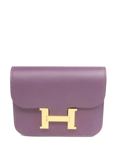Pre-owned Hermes Constance Slim Leather Wallet In Purple
