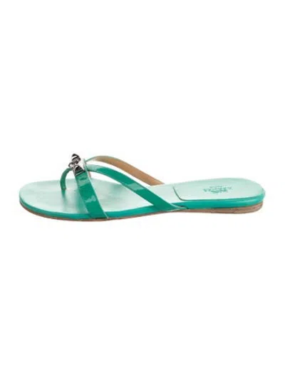 Pre-owned Hermes Corfou Leather Flip Flops In Green