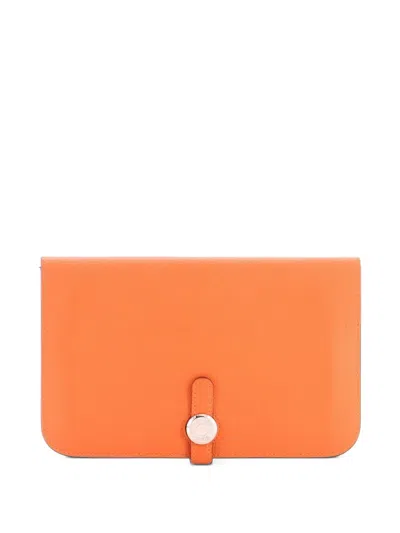 Pre-owned Hermes Dogon Duo Combined Wallet Leather Small Wallets In Orange