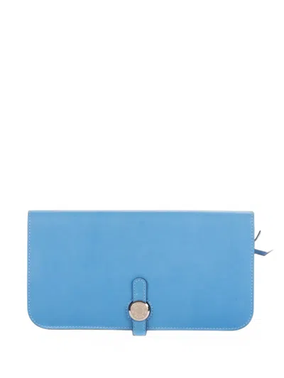 Pre-owned Hermes Dogon Duo Leather Wallet In Blue