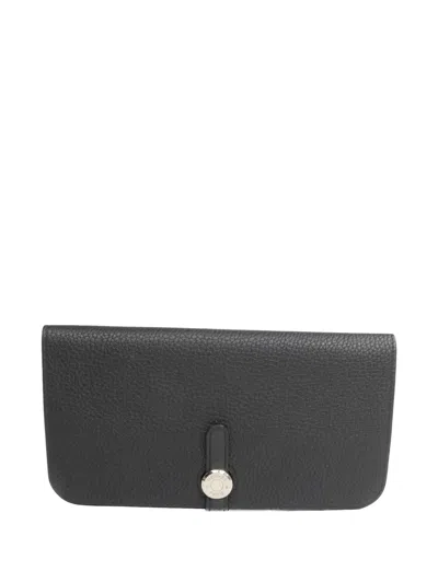 Pre-owned Hermes Dogon Gm Leather Wallet In Black