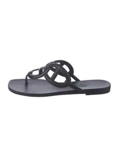 Pre-owned Hermes Egerie Chaîne D'ancre Insignia Flip Flops In Black