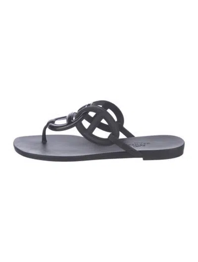 Pre-owned Hermes Egerie Chaîne D'ancre Insignia Flip Flops In Black