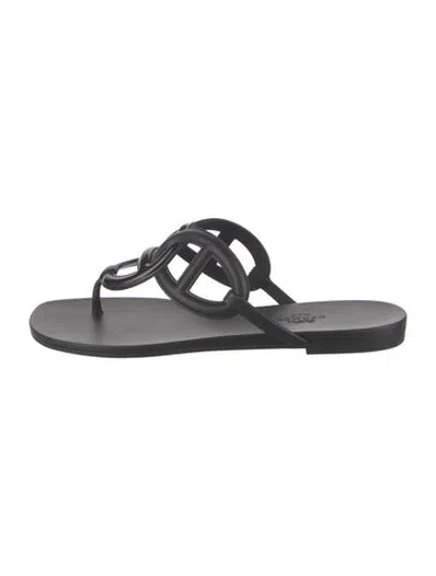 Pre-owned Hermes Egerie Chaîne D'ancre Insignia Flip Flops In Black