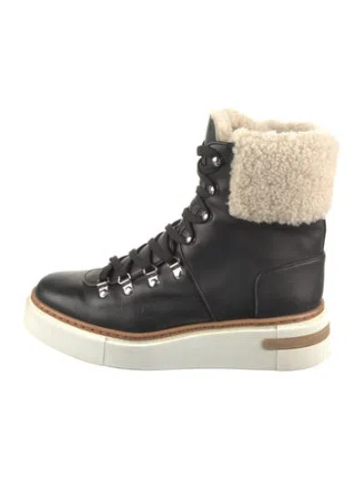 Pre-owned Hermes Flocon Leather Lace-up Boots In Black