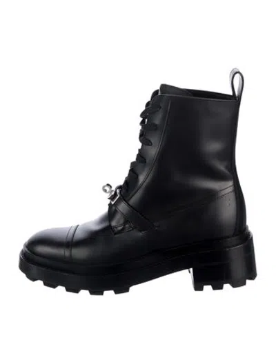 Pre-owned Hermes Funk Leather Lace-up Boots In Black