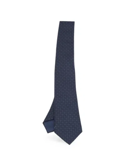 Pre-owned Hermes Geometric Floral-print Tie In Blue
