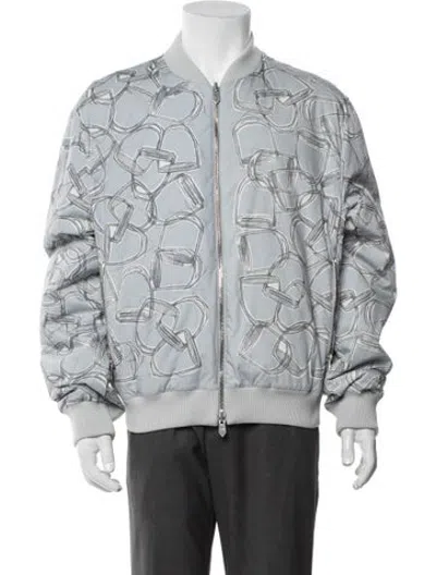 Pre-owned Hermes Graphic Print Bomber Jacket W/ Tags In Blue
