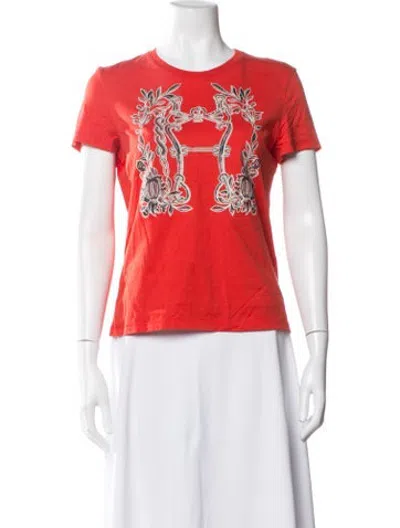 Pre-owned Hermes Graphic Print Crew Neck T-shirt In Orange