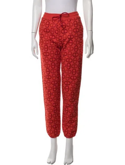 Pre-owned Hermes Graphic Print Straight Leg Pants In Red