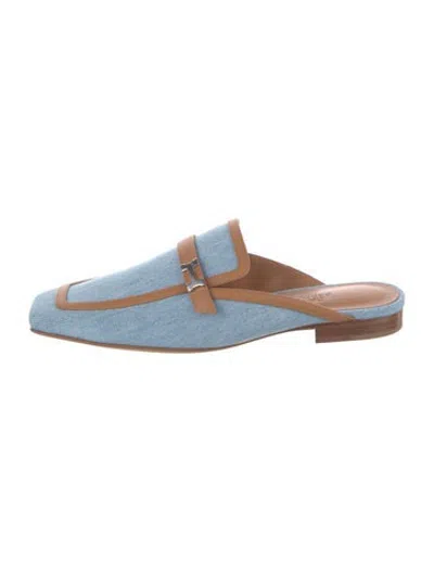 Pre-owned Hermes Groupie H Logo Mules In Blue