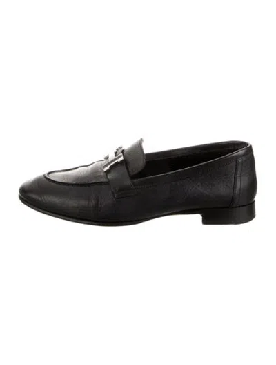 Pre-owned Hermes H Logo Leather Loafers In Black