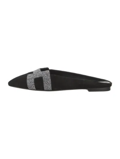Pre-owned Hermes H Logo Suede Mules In Black