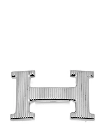 Pre-owned Hermes H Strié Belt Buckle In Silver