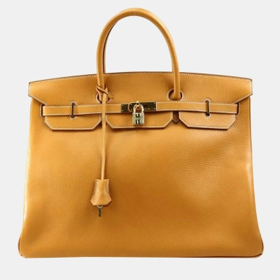 Pre-owned Hermes Handbag Birkin 40 Ardennes Natural Gold Unisex