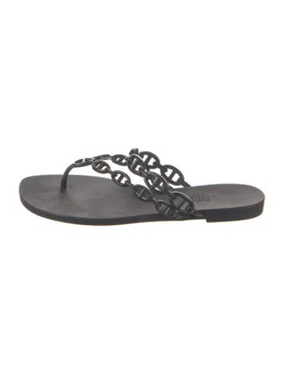 Pre-owned Hermes Island Chaîne D'ancre Insignia Flip Flops In Black