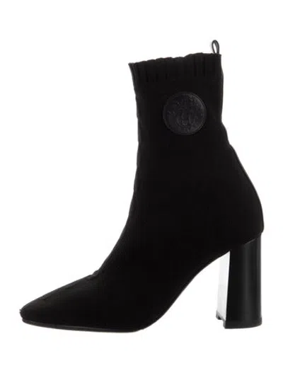 Pre-owned Hermes Jenna 90 Leather Trim Embellishment Sock Boots In Black